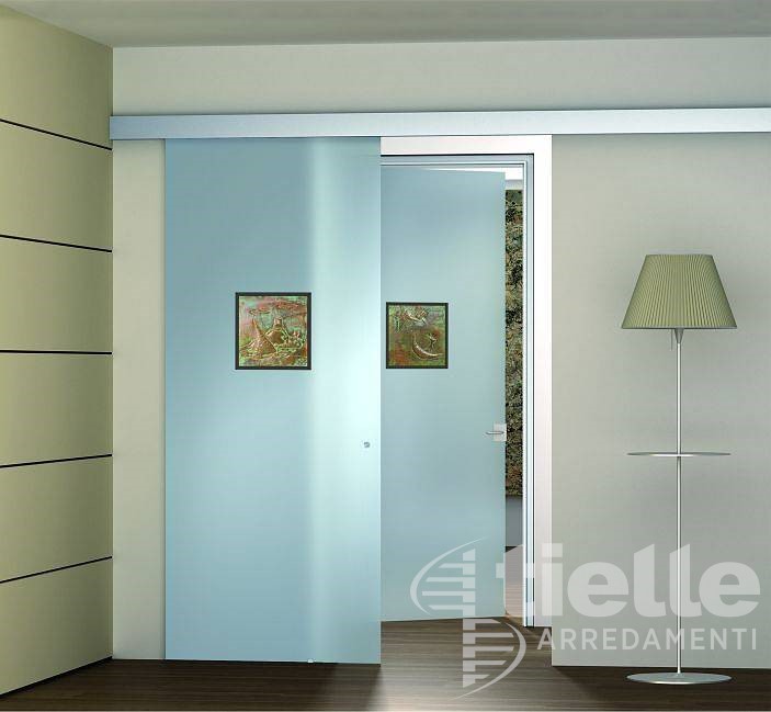 Porta scorrevole con vetro satinato Porte